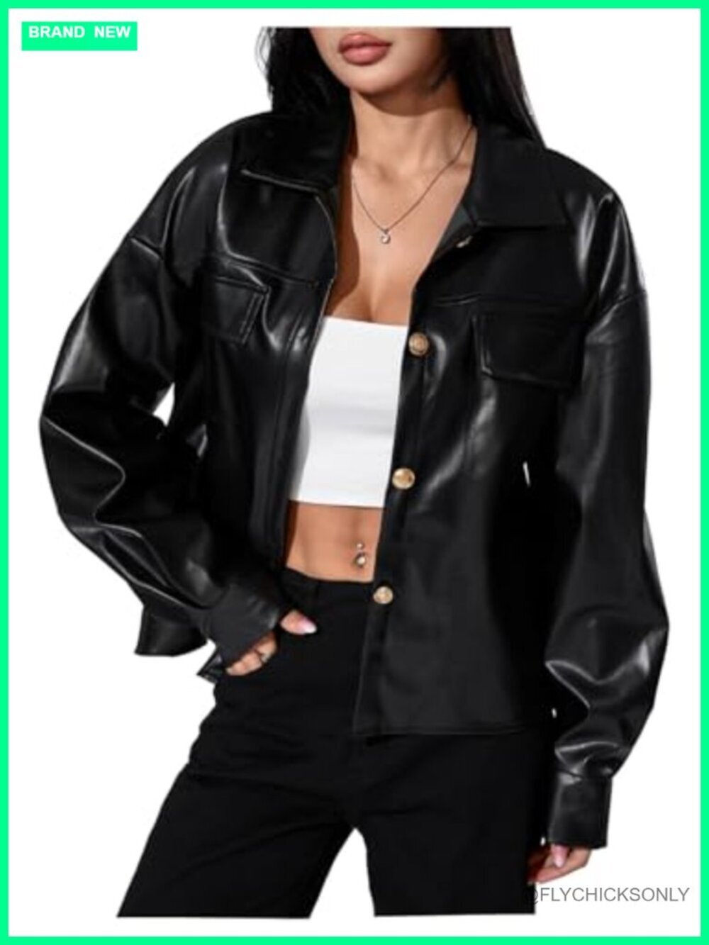 Cropped Button Front Motorcycle Jacket Coat Outerwear